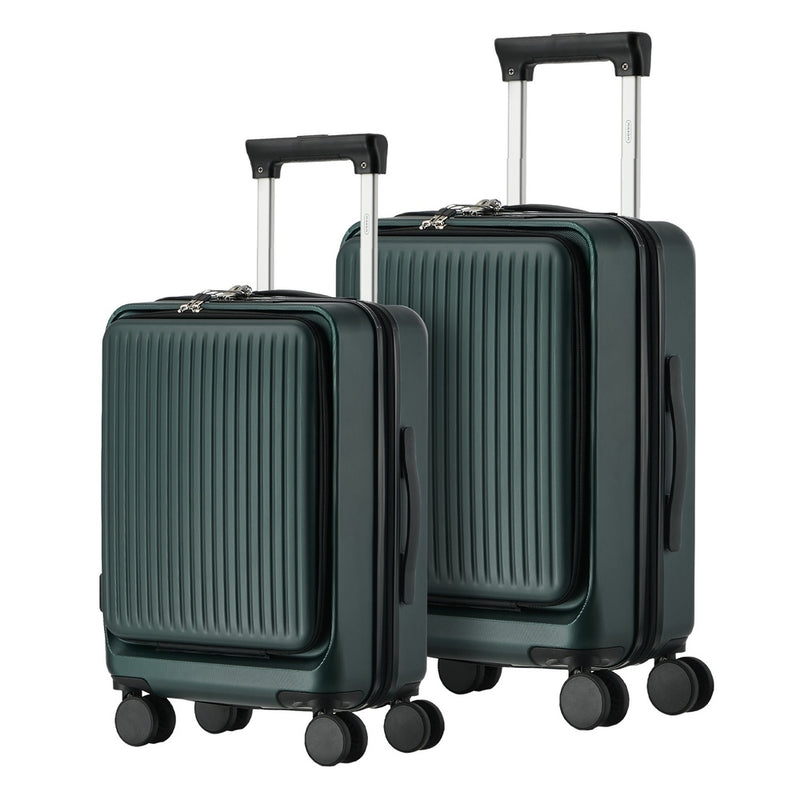 Mazam 2PCS Luggage Suitcase Set Front Opening Lock Hard Case Green