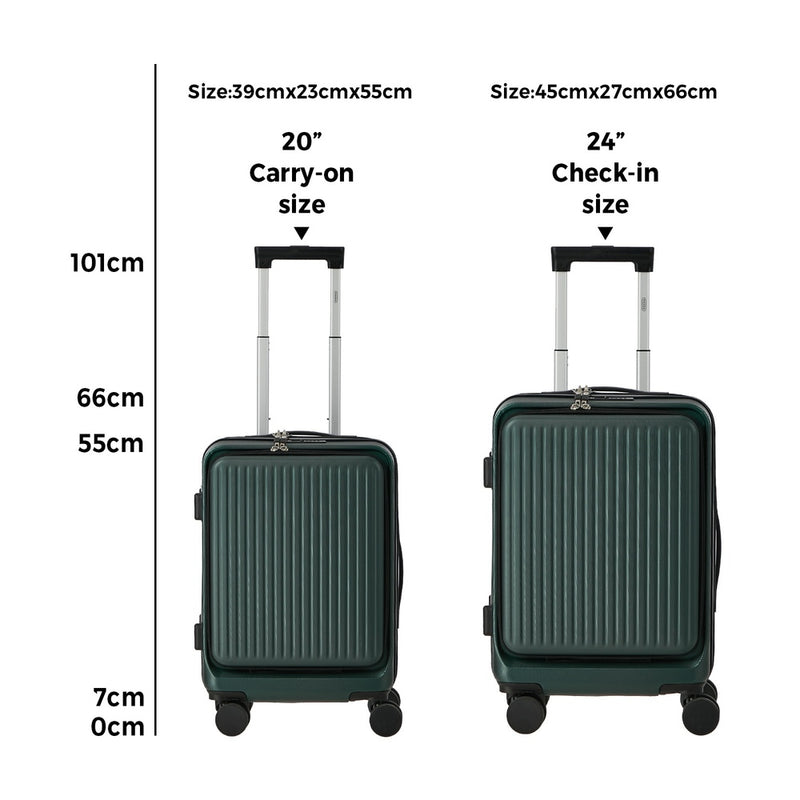 Mazam 2PCS Luggage Suitcase Set Front Opening Lock Hard Case Green