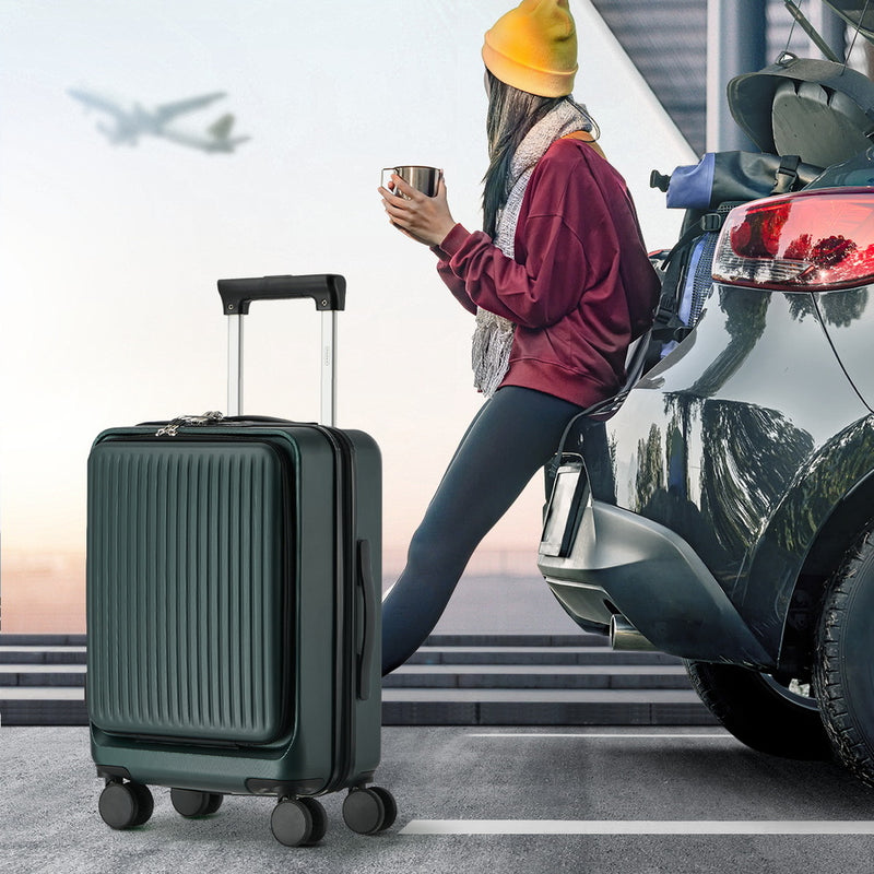 Mazam 2PCS Luggage Suitcase Set Front Opening Lock Hard Case Green