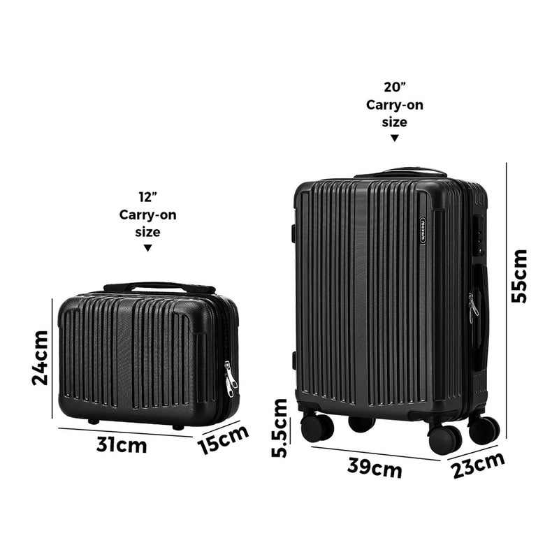 Mazam 2PCS Luggage Suitcase Trolley Set Carry On TSA Hard Case Black