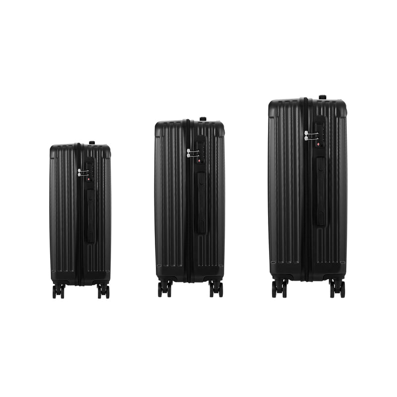 Mazam 3PCS Luggage Set Travel TSA Lock ABS Case Black