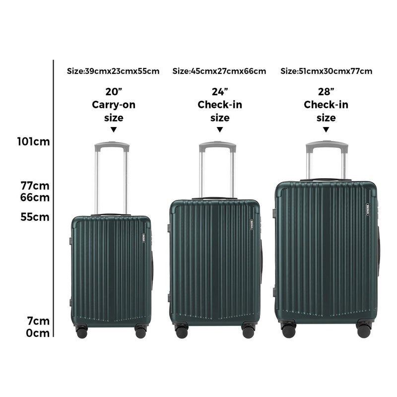 Mazam 3PCS Luggage Suitcase Set Travel TSA Lock Storage ABS Case Green