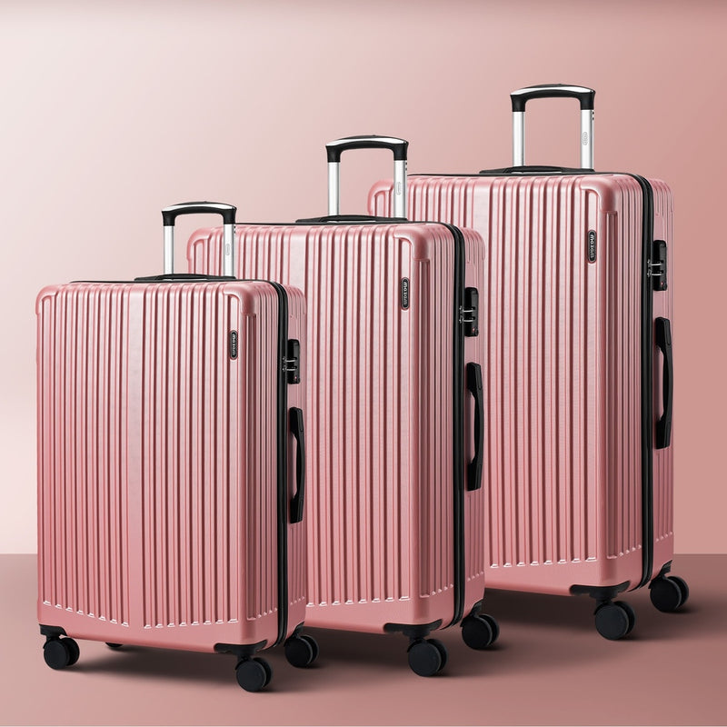 Mazam 3PCS Luggage Suitcase Trolley Set Travel TSA Lock ABS Case Pink