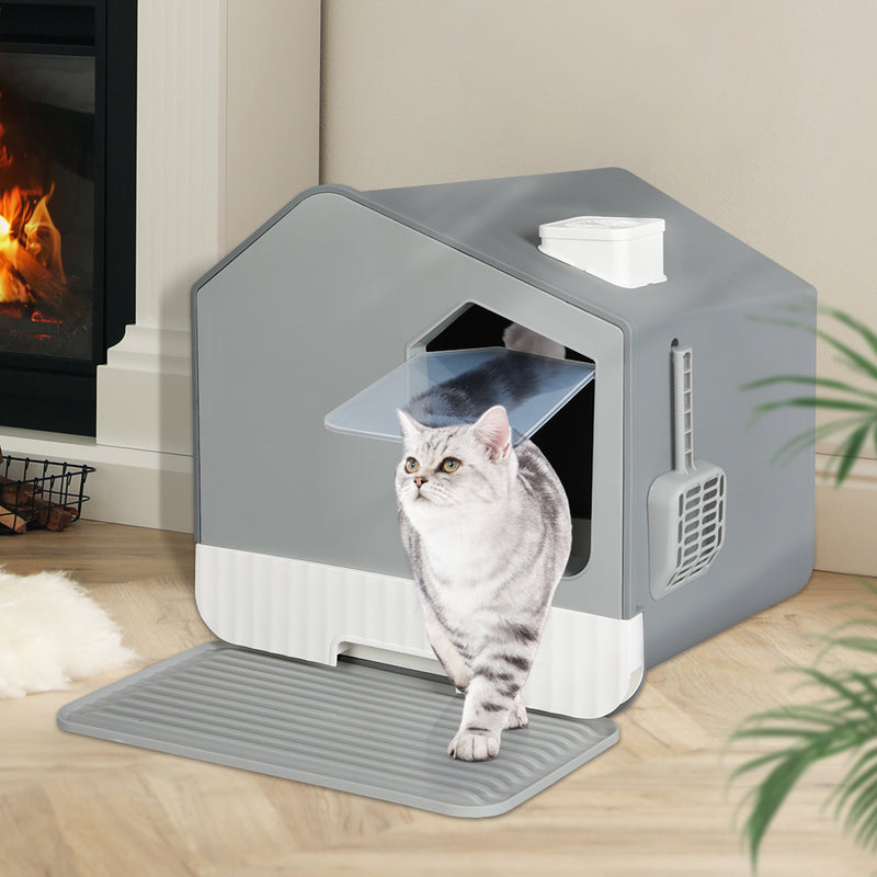 PaWz Fully Enclosed Cat Litter Box Mat Grey-1954802566021910534