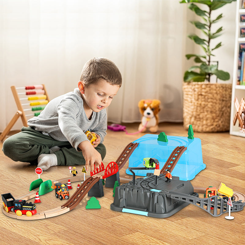 Bopeep Toy Train Set Track DIY Wooden-1954802784754864134