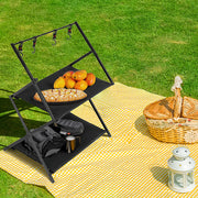 Levede Foldable Camping Storage Shelves 2 Layer with Hooks Black-1954802657151553543