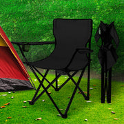 Levede 2Pcs Camping Chairs Folding Arm Black-1954802874940788742