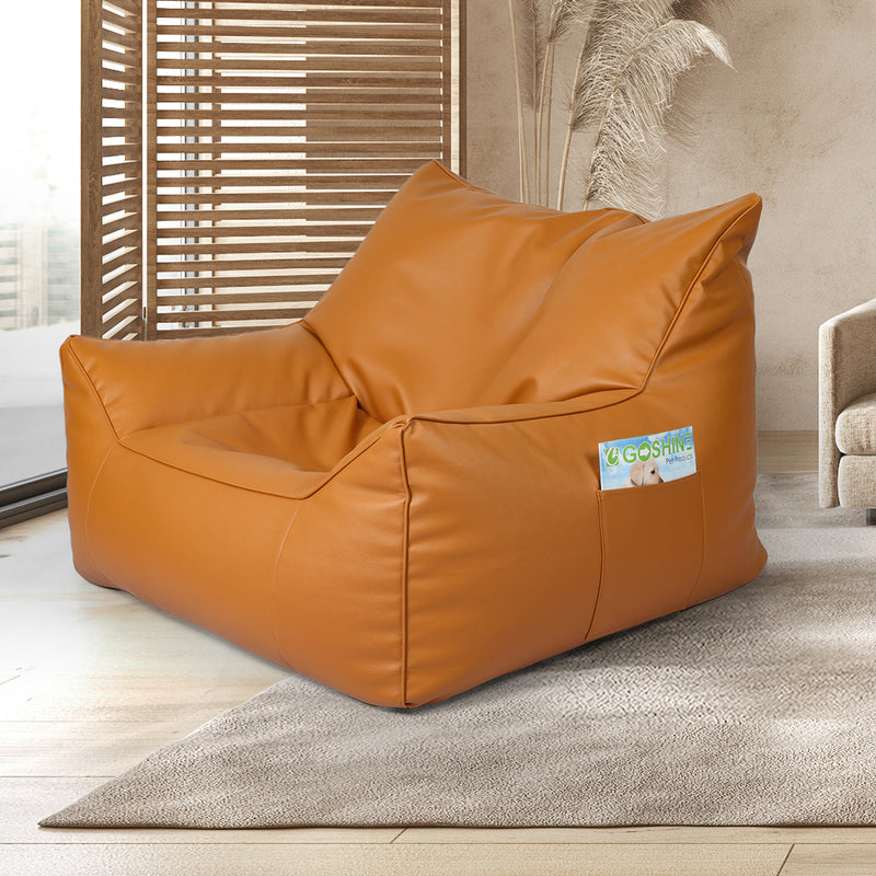 Marlow Bean Bag Chair Cover PU Indoor Brown-1966287382777040902