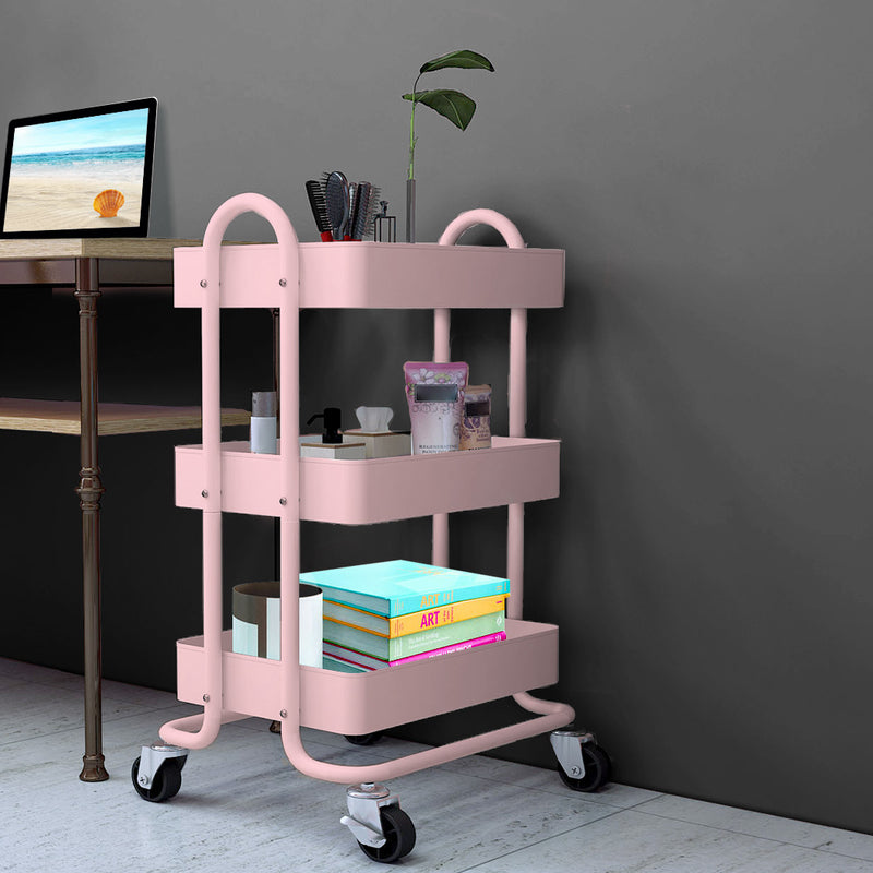Levede 3 Tiers Kitchen Trolley Cart Pink-1954802728702185478