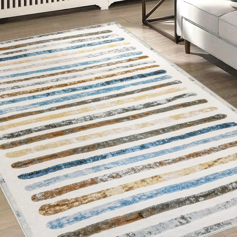 Marlow Floor Rug Short Pile Washable Carpet Soft Plush Non Slip Stripe 80x120-1954802390309933063