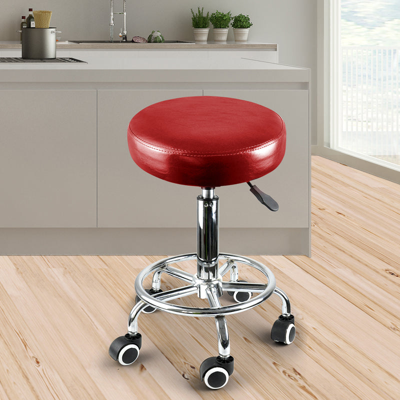 Levede Salon Stool Swivel Barber Stools Red-1954802612465438727