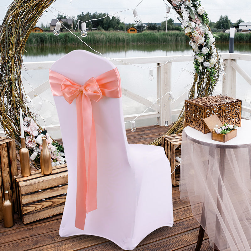 50x Satin Chair Sashes Cloth Cover Wedding Coral-1954802694447304710