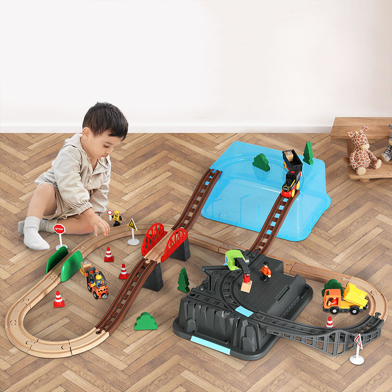 Bopeep Toy Train Set Track DIY Wooden-1954802784754864135