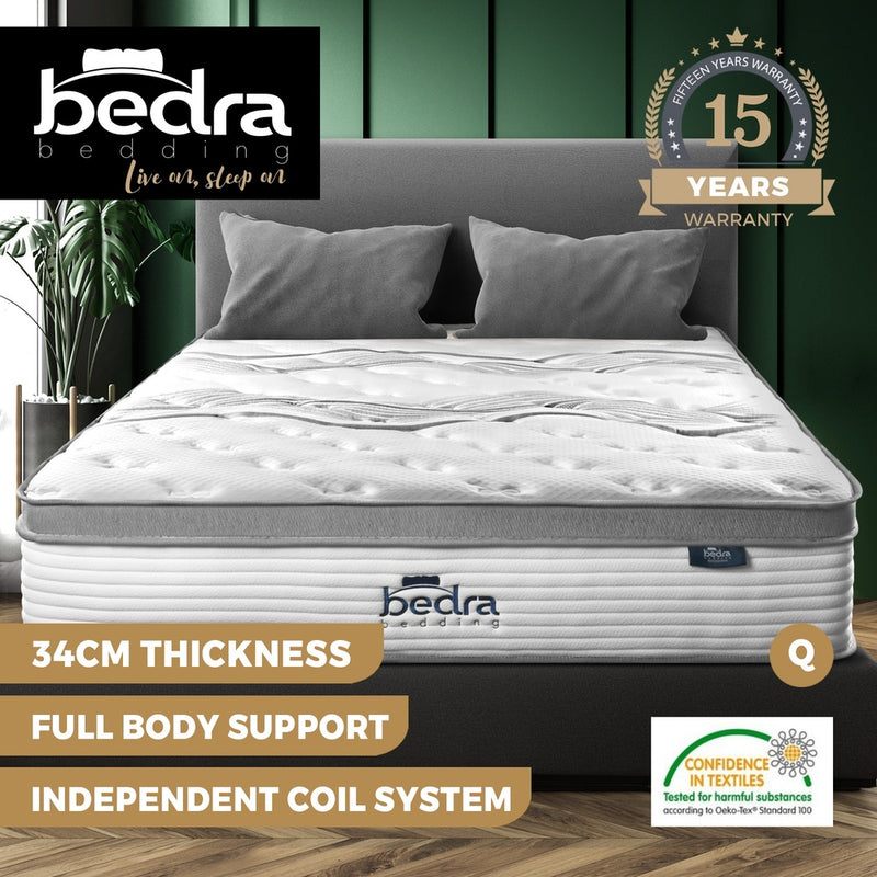 Bedra Queen Mattress Euro Top Pocket Spring 34cm 7-Zone