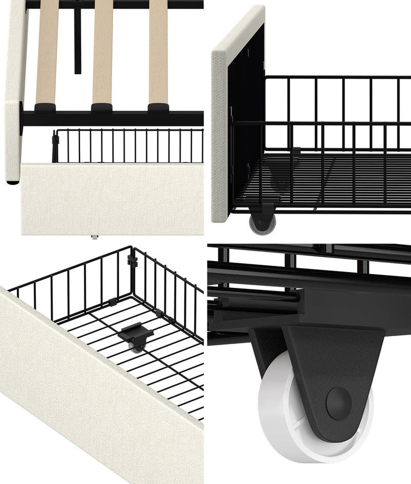 Oikiture 2x Trundle Drawers for Bed Frame Beige