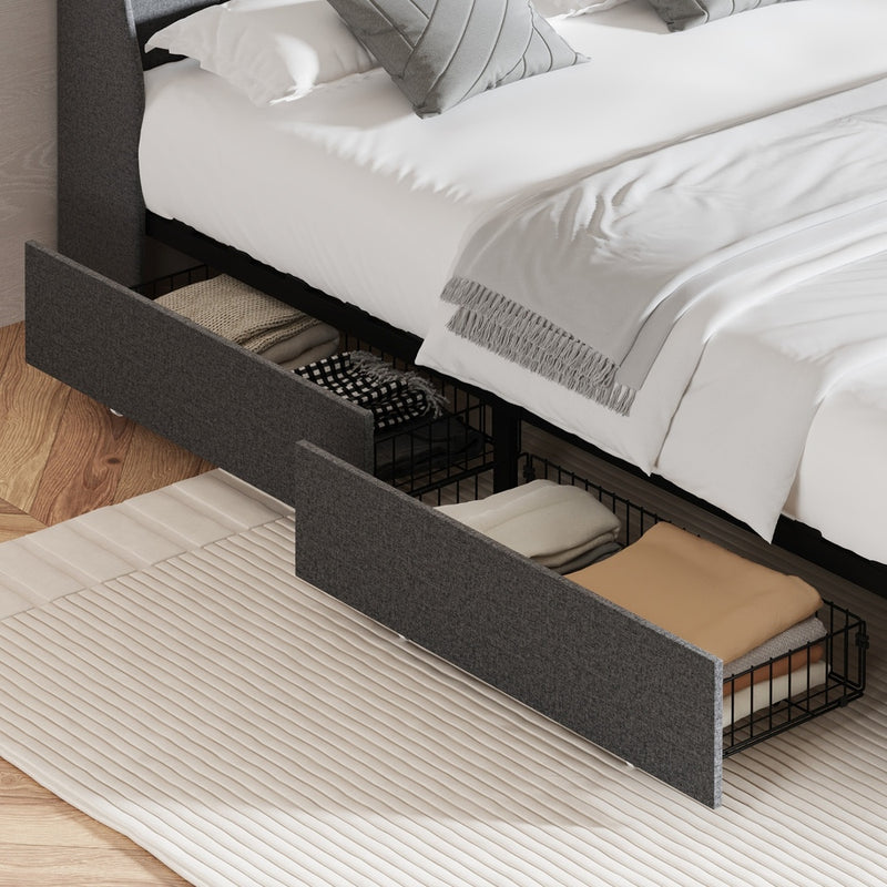 Oikiture 2x Trundle Drawers for Bed Frame w/ Wheels Storage Metal Grey