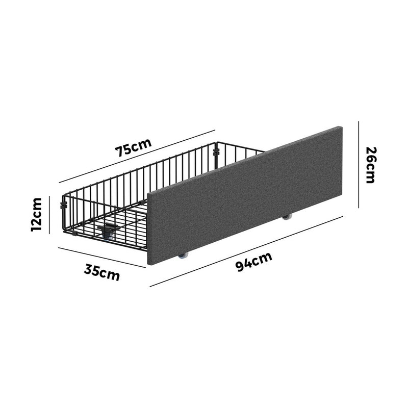 Oikiture 2x Trundle Drawers for Bed Frame w/ Wheels Storage Metal Grey