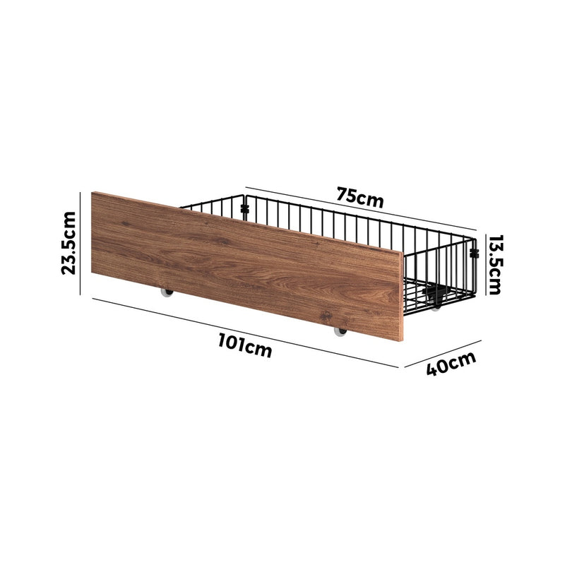 Oikiture 2x Bed Frame Storage Drawers with Wheels Metal Brown