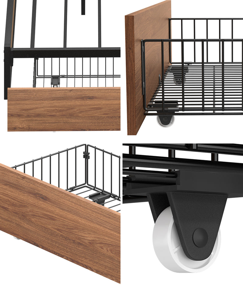 Oikiture 2x Bed Frame Storage Drawers with Wheels Metal Brown