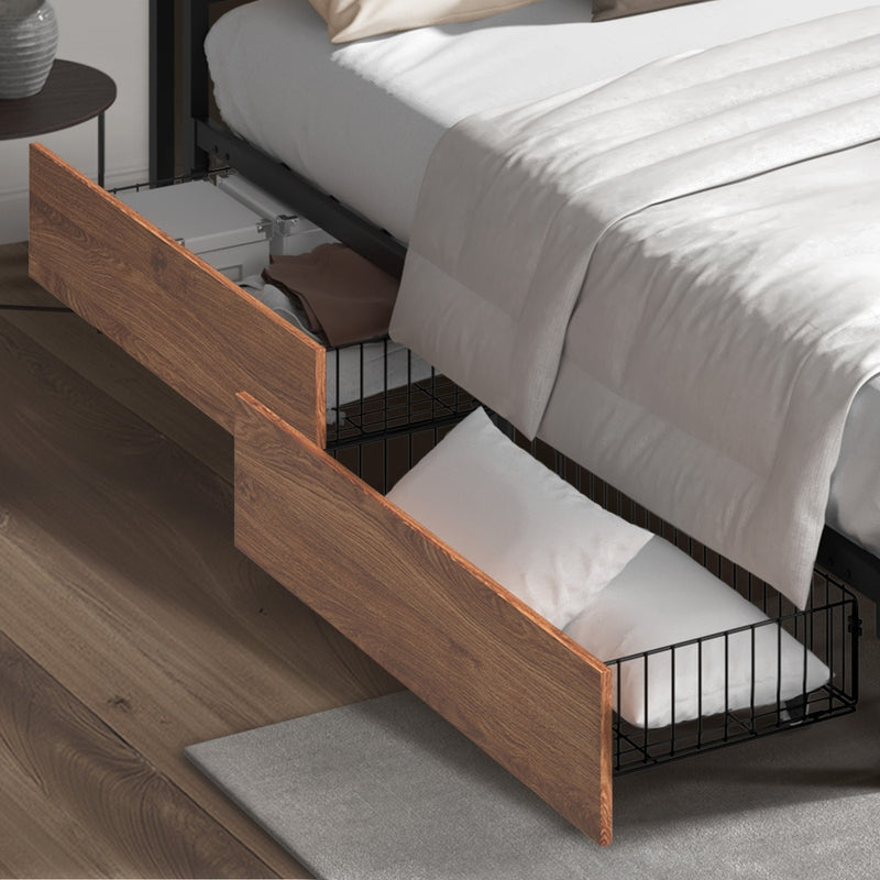 Oikiture 4x Bed Frame Storage Drawers with Wheels Metal Brown
