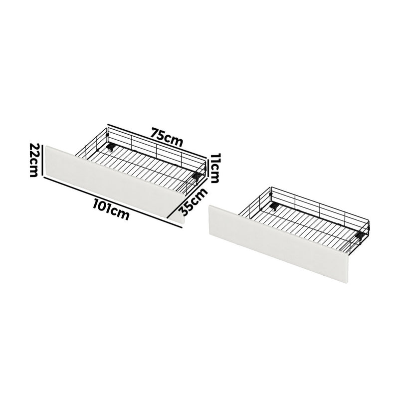 Oikiture Bed Frame Trundle Storage Metal Drawers Set of 2 White