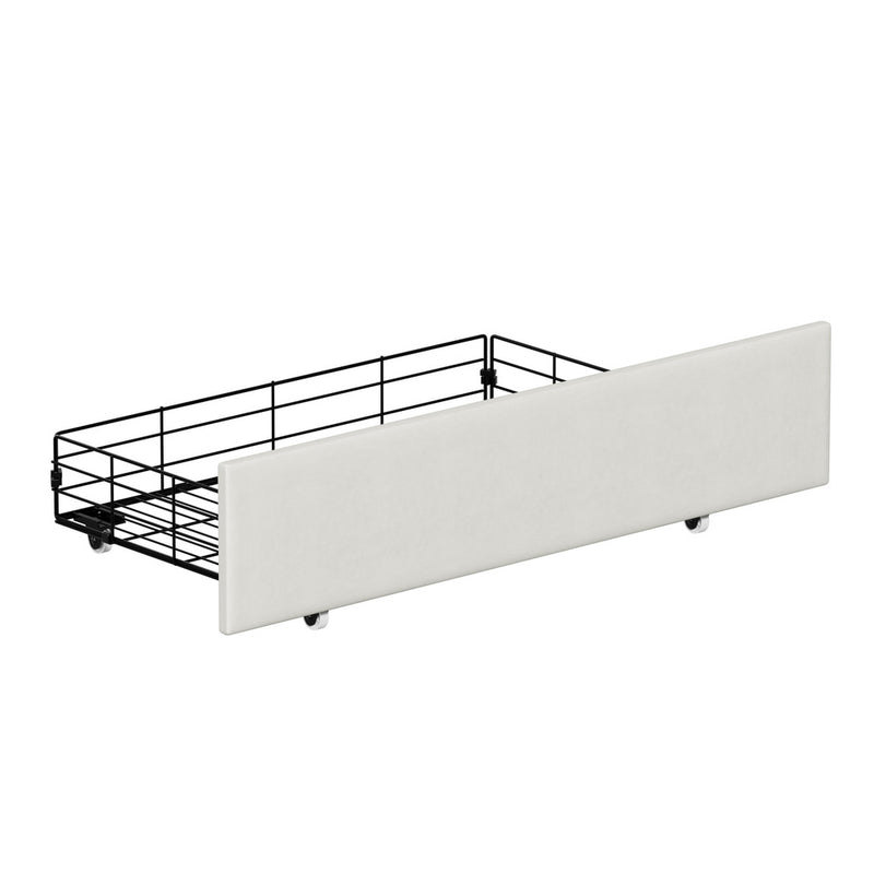 Oikiture Bed Frame Trundle Storage Metal Drawers Set of 2 White