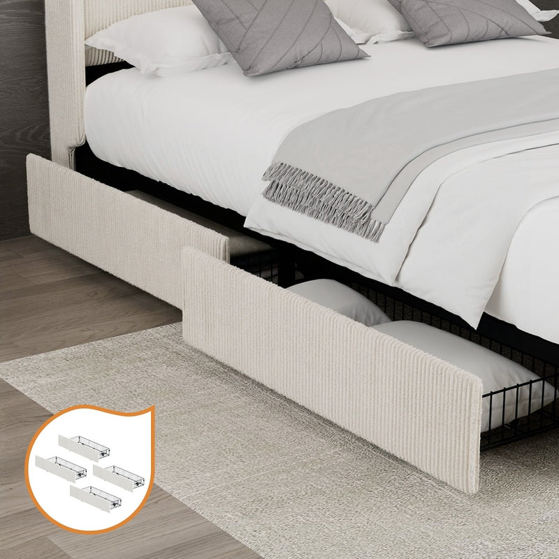 Oikiture 4x Trundle Drawers for Bed Frame Storage with Wheels Beige