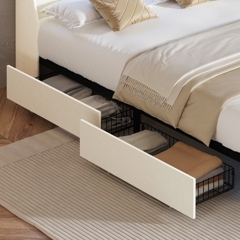 Oikiture 4x Trundle Drawers for Bed Frame Beige