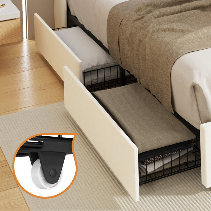 Oikiture 4x Trundle Drawers for Bed Frame Beige