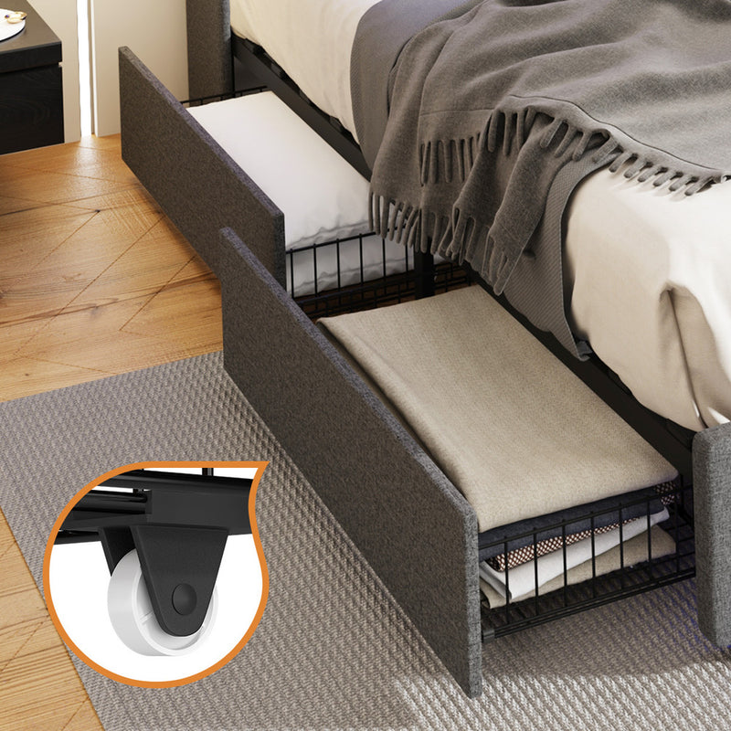 Oikiture 4x Trundle Drawers for Bed Frame w/ Wheels Storage Metal Grey