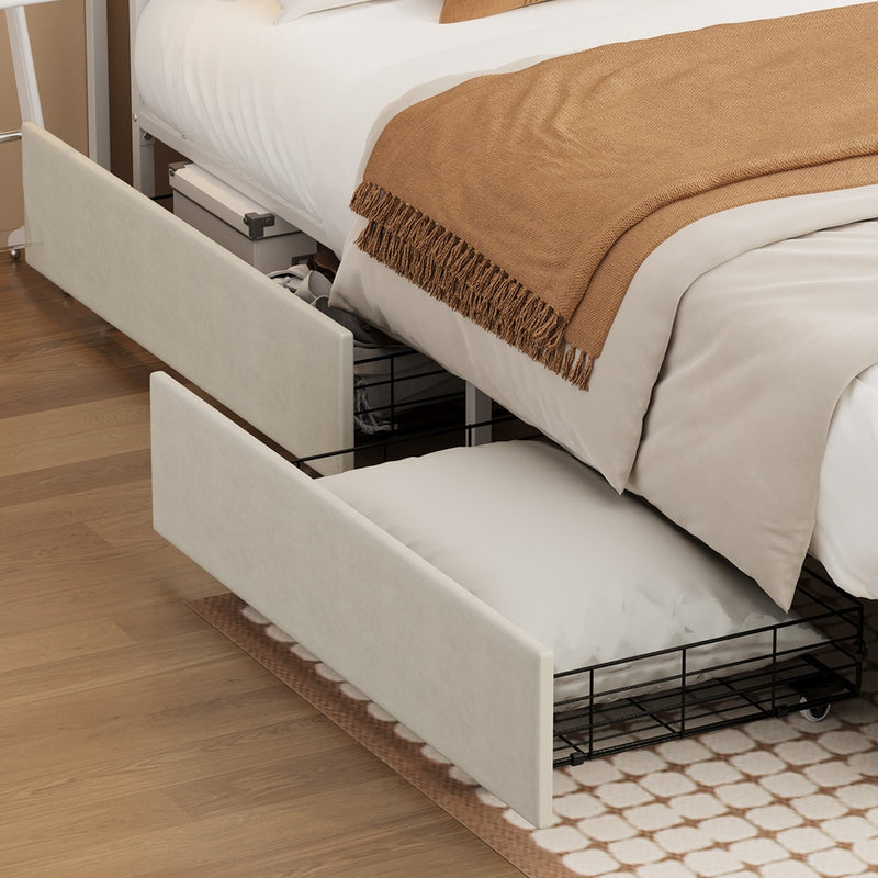 Oikiture Bed Frame Trundle Storage Metal Drawers Set of 4 White