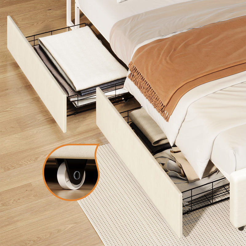 Oikiture Bed Frame Trundle Storage Metal Drawers Set of 4 White