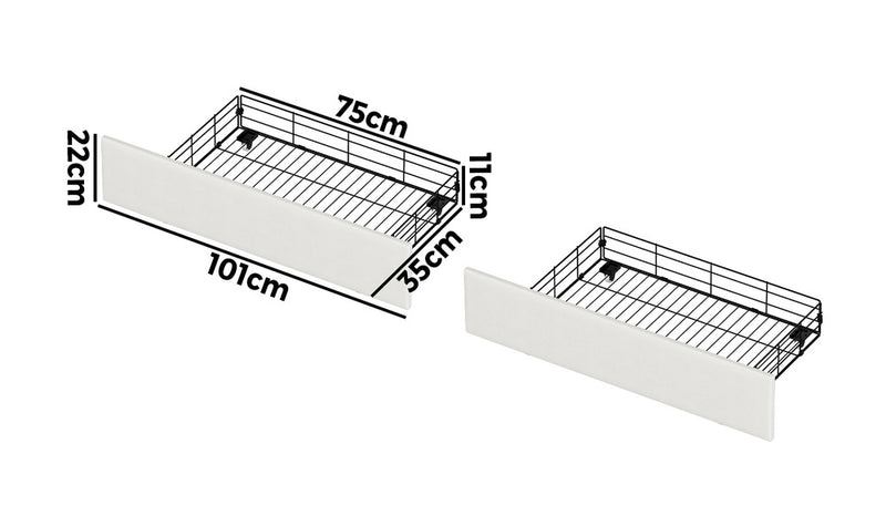 Oikiture Bed Frame Trundle Storage Metal Drawers Set of 4 White
