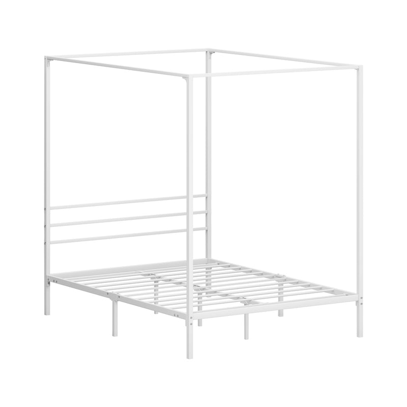 Oikiture Metal Canopy Bed Frame Double Size Platform White