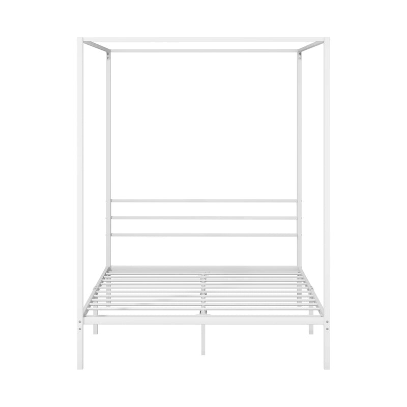 Oikiture Metal Canopy Bed Frame Double Size Platform White