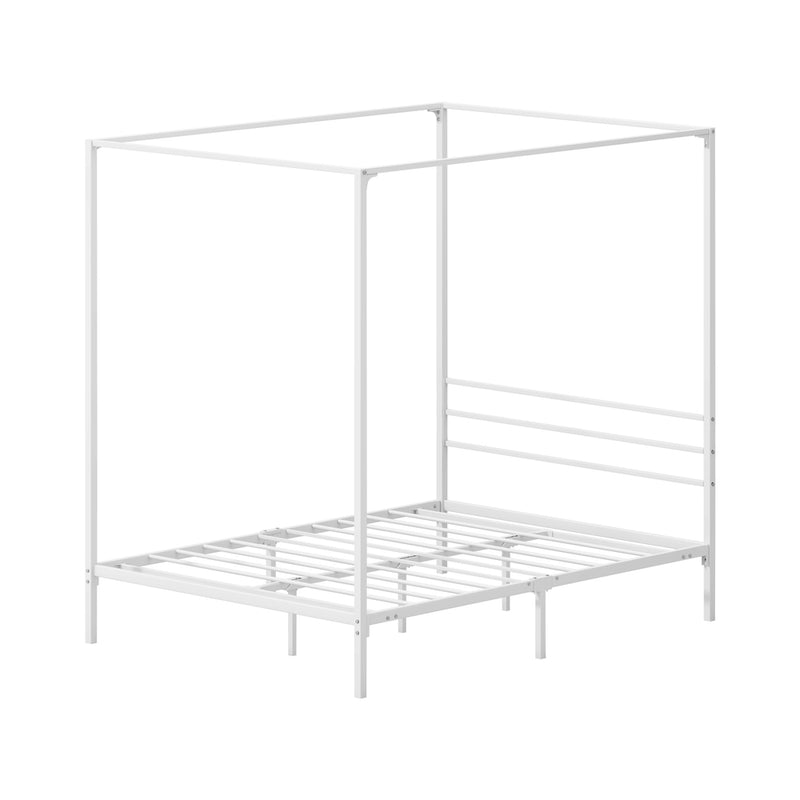 Oikiture Metal Canopy Bed Frame Double Size Platform White