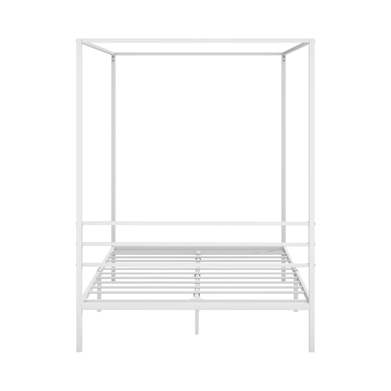 Oikiture Metal Canopy Bed Frame Double Size Platform White