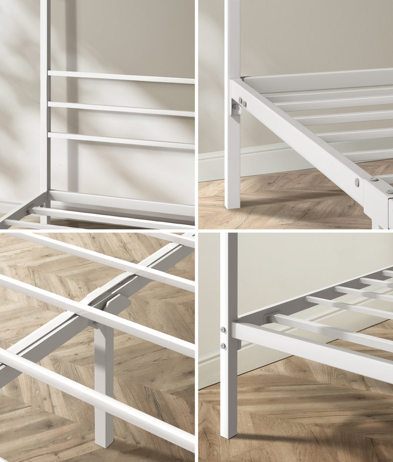 Oikiture Metal Canopy Bed Frame Double Size Platform White