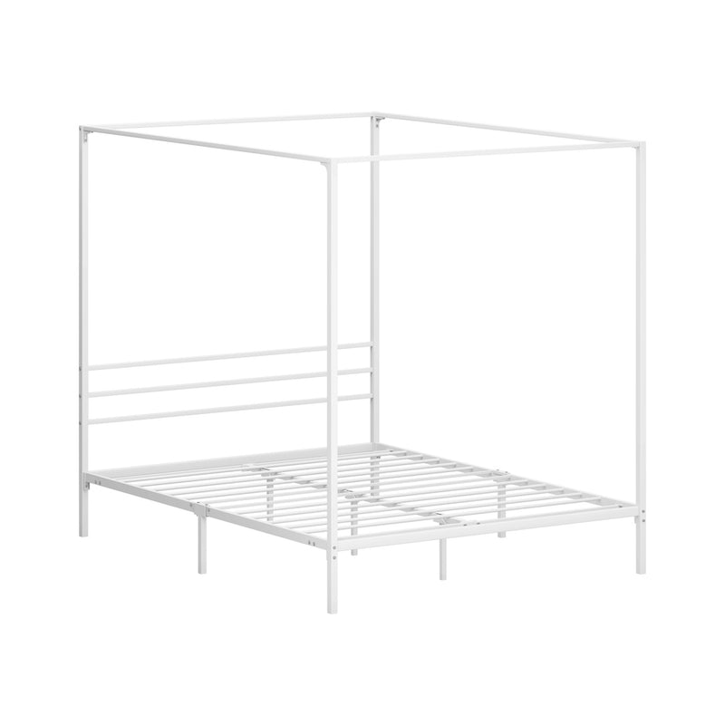 Oikiture Metal Canopy Bed Frame Queen Size Platform White