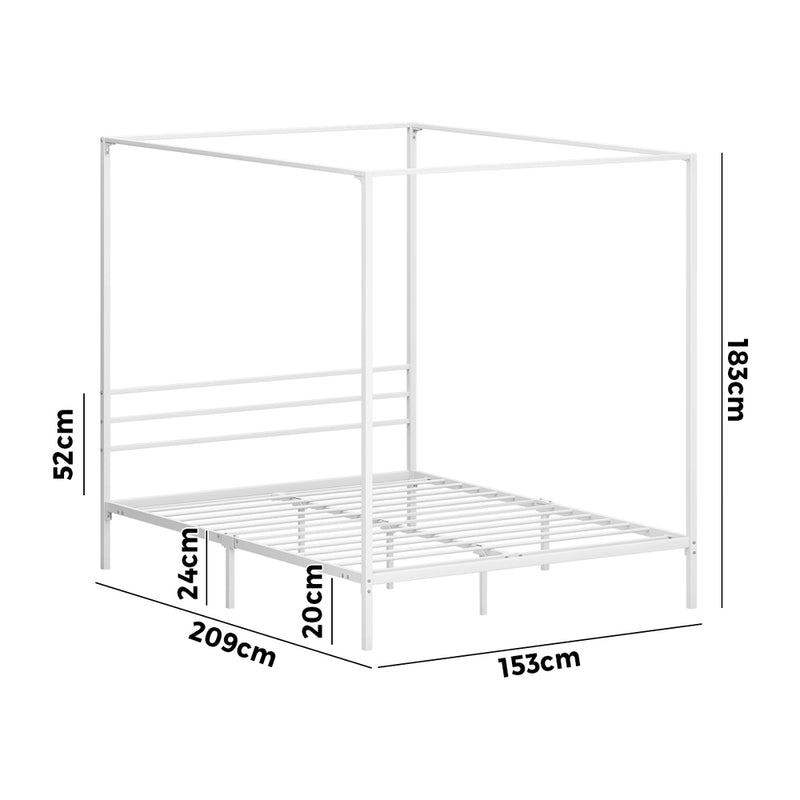 Oikiture Metal Canopy Bed Frame Queen Size Platform White