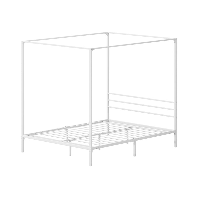 Oikiture Metal Canopy Bed Frame Queen Size Platform White