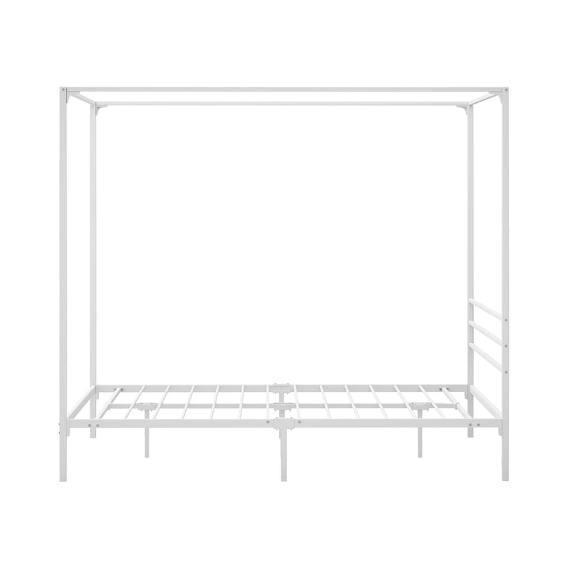 Oikiture Metal Canopy Bed Frame Queen Size Platform White