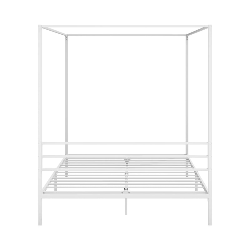 Oikiture Metal Canopy Bed Frame Queen Size Platform White