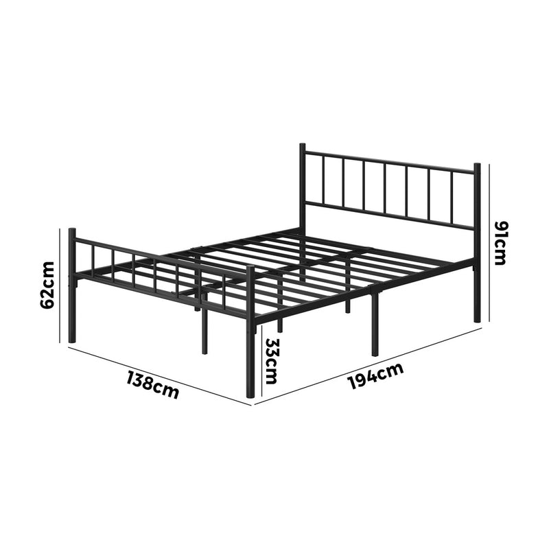 Oikiture Bed Frame Double Size Metal Base Platform Foundation Black