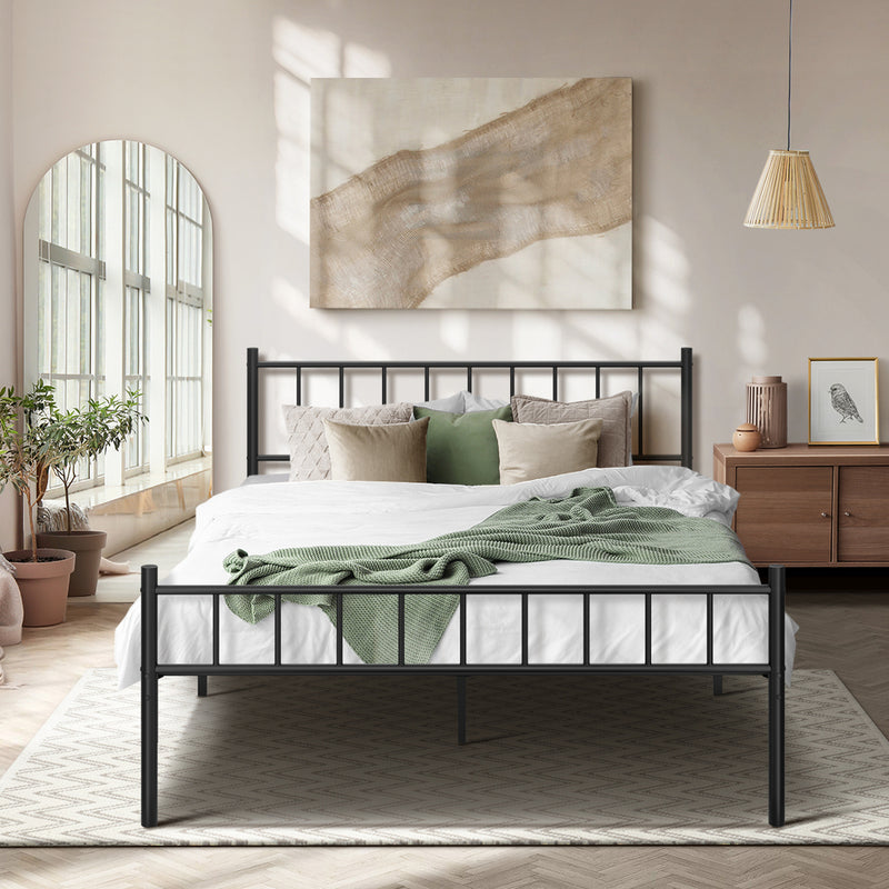 Oikiture Bed Frame Double Size Metal Base Platform Foundation Black