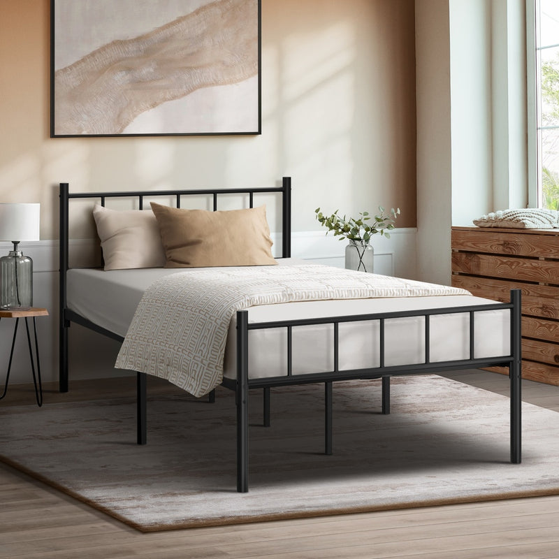 Oikiture Bed Frame King Single Metal Base Platform Foundation Black