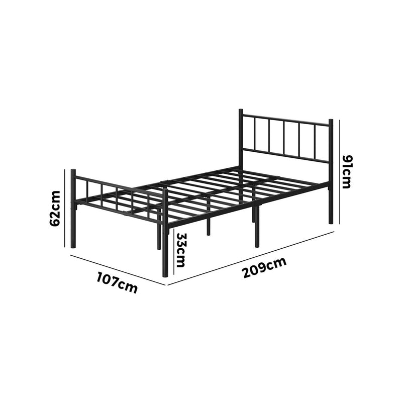 Oikiture Bed Frame King Single Metal Base Platform Foundation Black
