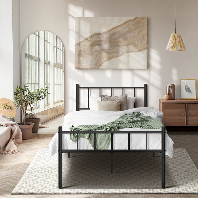 Oikiture Bed Frame King Single Metal Base Platform Foundation Black