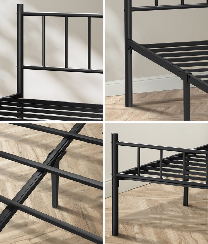 Oikiture Bed Frame King Single Metal Base Platform Foundation Black
