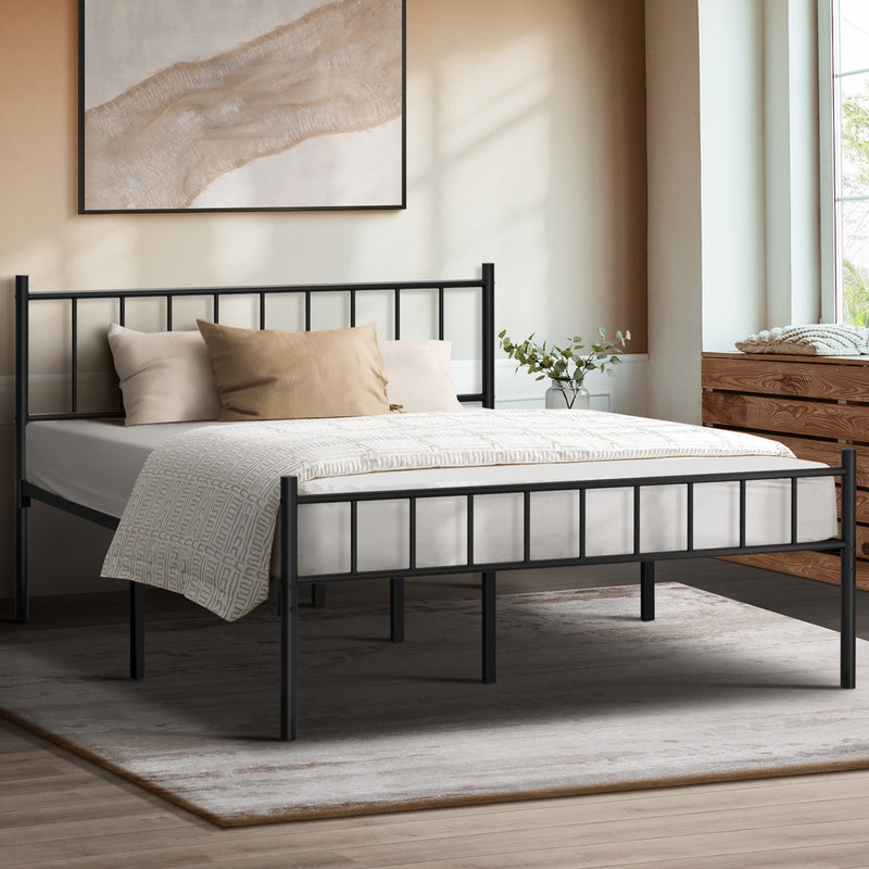 Oikiture Bed Frame Queen Size Metal Base Platform Foundation Black